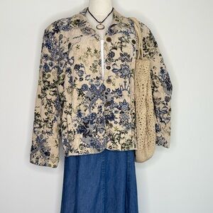Floral Beige and Blue Women's Top